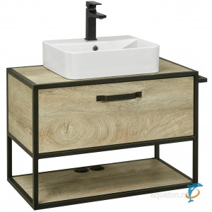 Тумба с раковиной Aquaton Лофт Фабрик 80 дуб эндгрейн с раковиной Geometry 450х400 + столешница  (1A242401LTDU0 + Aquaton_WQ8A37000000004 + 1A243003LTDU0)