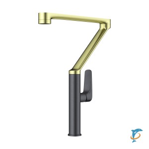 Смеситель Omoikiri Tara LG GM 4994396 для кухонной мойки, светлое золото / вороненая сталь  (4994396)