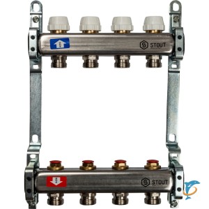 Коллектор STOUT из нержавеющей стали без расходомеров 4 выхода  (SMS 0922 000004)
