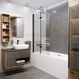 Шторка для ванны GR-106/100 BLACK (100х150) алюминиевый профиль, стекло ПРОЗРАЧНОЕ 6мм &mdash; 