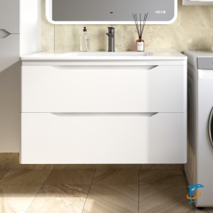 Тумба с раковиной Style Line Марелла 90 подвесная, белая, антискрейтч матовый  (СС-00002413+СС-00002377)