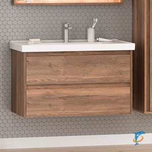 Тумба с раковиной Brevita Dallas 90 с 2 ящиками подвесная, Дуб Галифакс  (DAL-01090-074П +  Misty_641617)