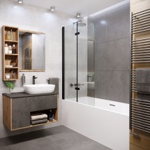 Шторка для ванны GR-106/110 BLACK (110х150) алюминиевый профиль, стекло ПРОЗРАЧНОЕ 6мм — 