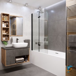 Шторка для ванны GR-106/110 BLACK (110х150) алюминиевый профиль, стекло ПРОЗРАЧНОЕ 6мм  (GR-106110BLACK)