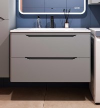 Тумба с раковиной Style Line Марелла 90 подвесная, серая, антискрейтч — 