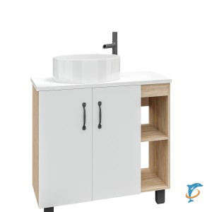 Тумба с раковиной и столешницей напольная Grossman "ФЛАЙ-80 см" дуб сонома/белая (108001 + 508001 + GR-3013)