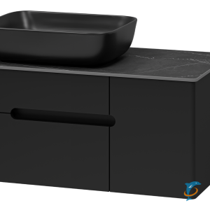 Тумба с раковиной Misty Роял 80 подвесная, черная  (П-Роя-01080-021П2Я+VS03-80+Misty_MLN-320316MB)