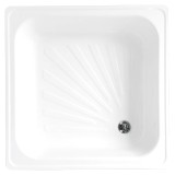 Поддон Loranto стальной, квадратный 80х80х15 толщина стали 0,9 мм, отверстие для слива 5 см, белый (LG800B) &mdash; 