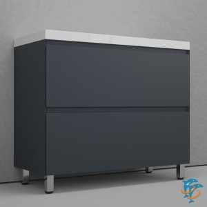 Тумба с раковиной Style Line Манхэттен 100 2 ящика PLUS, графит (ЛС-00002369+СС-00002464)