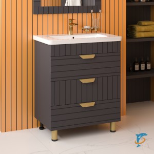 Тумба с раковиной Brevita Gloster 70 с 3 ящиками напольная, графит  (GLOS-06070-48-2 + Misty_S-UM-COM70/1-w)