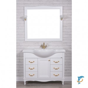 Тумба с раковиной ValenHouse Эллина 105/2 белая, фурнитура золото  (E2105_ТБЗ+Классик 1050)