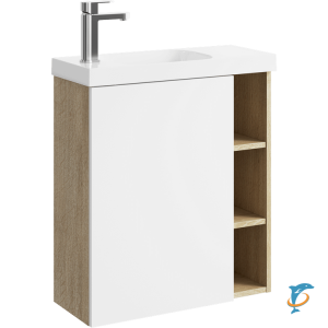 Тумба с раковиной Aqwella Alba 60 подвесная, левая дуб давос, белый  (ALB0106LDD+ALB0706WM+aqwella_CMPSL.06.04.D)
