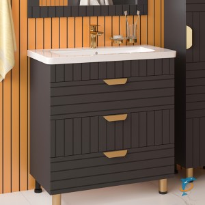 Тумба с раковиной Brevita Gloster 80 с 3 ящиками напольная, графит  (GLOS-08060-48-2 + Misty_S-UM-COM80/1-w)