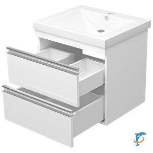 Тумба с раковиной Misty Ингрид 60 подвесная с 2 ящиками белая (П-Инг-01060-011П2Я+Misty_10.150.00580.001)