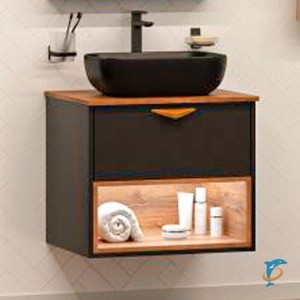 Тумба с раковиной Brevita Bergen 60 подвесная черная 1 ящик (BER-07060-19-02-1Я + Misty_MLN-320328MB)