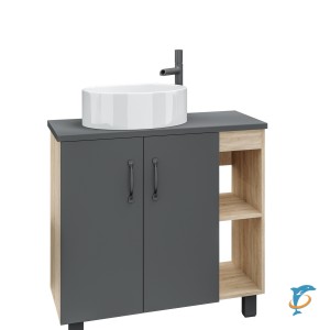 Тумба с раковиной и столешницей напольная Grossman "ФЛАЙ-80 см" дуб сонома/серая  (108002 + 508002 + GR-3013)