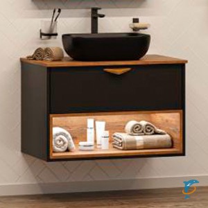 Тумба с раковиной Brevita Bergen 80 подвесная черная 1 ящик (БЕР-07080-19-02-1Я+RCW-142701BL)