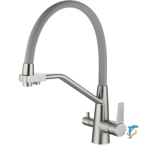 Смеситель для кухни HAIBA HB76822 с подключением фильтра, гибкий излив, нержавеющая сталь, серый  (HB76822)