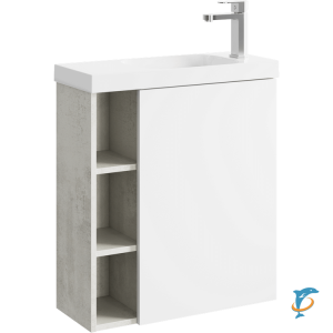 Тумба с раковиной Aqwella Alba 60 подвесная, павая светлый камень, белый  (ALB0106RLS+ALB0706WM+aqwella_CMPSL.06.04.D)