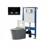 Инсталляция пневм Point Элемент П PN45121+Клавиша Венера чер/хром PN44071BC+Унитаз Вега сер мат — 