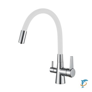 Смеситель для кухни HAIBA HB76858-8 с подключением фильтра, гибкий излив, латунь, белый/хром  (HB76858-8)