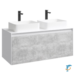 Тумба с раковиной Aqwella 5 Stars Mobi 120 подвесная, белый, бетон светлый (раковина Олимпия 560)  (MOB0112W+MOB0712BS+4640021064269)