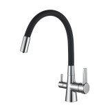 Смеситель для кухни HAIBA HB76858-7 с подключением фильтра, гибкий излив, латунь, черный/хром — 