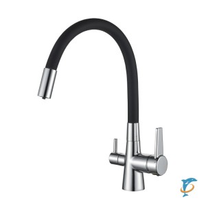 Смеситель для кухни HAIBA HB76858-7 с подключением фильтра, гибкий излив, латунь, черный/хром  (HB76858-7)