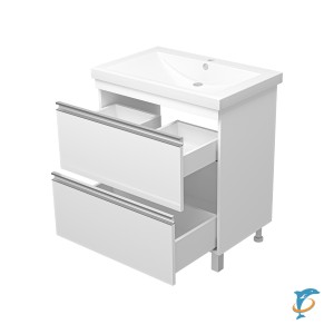 Тумба с раковиной Misty Ингрид 75 напольная с 2 ящиками белая  (1075-012Я+Misty_10.150.00750.001)