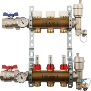 Коллектор распределительный STOUT для тёплого пола с расходомерами 3 выхода  (SMB 0473 000003)