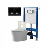 Инсталляция пневм Point Элемент П PN45121 + Клавиша Венера черный/хром PN44071BC + Унитаз Вега — 