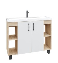 Тумба с раковиной напольная Grossman &quot;ФЛАЙ-100 см&quot; дуб сонома/белая (ум.Фостер-100) — 