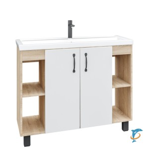 Тумба с раковиной напольная Grossman "ФЛАЙ-100 см" дуб сонома/белая (ум.Фостер-100)  (101001 + 30513)