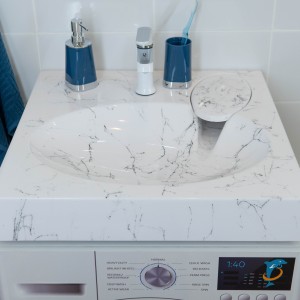 Раковина над стиральной машиной Миро 60х60 белый мрамор с кронштейнами (SP-00000841)