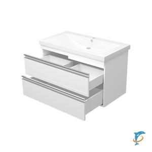 Тумба с раковиной Misty Ингрид 90 подвесная с 2 ящиками белая  (П-Инг-01090-011П2Я+Misty_10.150.00900.001)