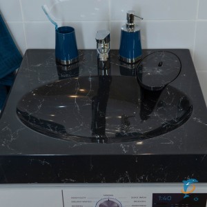 Раковина над стиральной машиной Миро 60х60 черный мрамор с кронштейнами (SP-00000840)