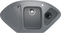 Угловая двухсекционная мойка с отверстием под смеситель ULGRAN U-501 темно-серый — 