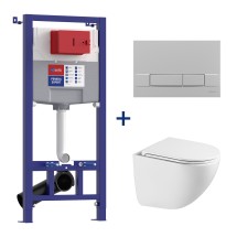 Комплект 3в1: Инсталляция Lemark PENEDA EXPERT для унитазов с кнопкой смыва BIT хром матовый + унитаз подвесной безободковый GLAZER Торнадо белый глянец — 