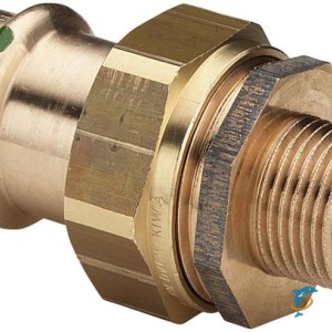 Разъёмное соединение d22x1''с переходом на наружную резьбу под пресс Viega с плоским уплотнением, бронза, модель 2265   (148492)