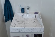 Раковина над стиральной машиной Турин 60х60 белый мрамор с кронштейнами — 