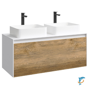 Тумба с раковиной Aqwella 5 Stars Mobi 120 подвесная, белый, дуб балтийский (раковина Триумф)  (MOB0112W+MOB0712DB+641266)