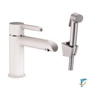 Смеситель для раковины HAIBA HB12805-8 с гигиенической лейкой, латунь, белый/хром  (HB12805-8)