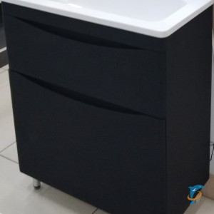 Тумба с раковиной El Fante Бергамо мини 70 Люкс антискрейтч черный, PLUS напольная 2 ящика (СС-00002311+СС-00002296)