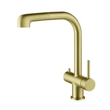 Смеситель для кухни с подключением фильтра и выдвижной лейкой Timo Saona 2346/17FL золото матовое — 