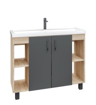 Тумба с раковиной напольная Grossman &quot;ФЛАЙ-100 см&quot; дуб сонома/серая (ум.Фостер-100) — 