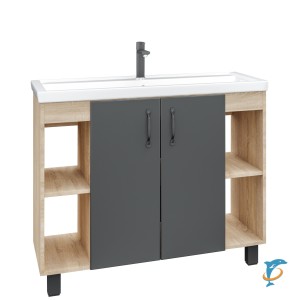 Тумба с раковиной напольная Grossman "ФЛАЙ-100 см" дуб сонома/серая (ум.Фостер-100) (101002 + 30513)