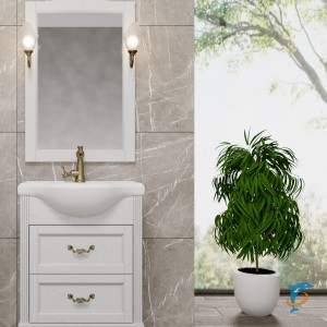 Тумба с раковиной ValenHouse Эллина 65/2 белая, фурнитура бронза  (E265_ТББ+Классик 650)