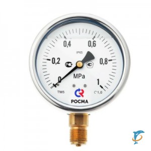 Манометр РОСМА TM520P с нижним подключением 1/2", 0-6 бар из нержавеющей стали (TM-520P.0406)