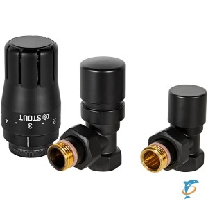 Комплект клапанов термостатических STOUT Design черный, угловой 1/2, SVTDK-0002-000015B  (SVTDK-0002-000015B)