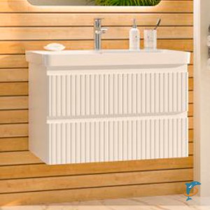 Тумба с раковиной Brevita Victory 80 подвесная белая 2 ящика (VIC-09080-0102Я + Misty_11080-KL)